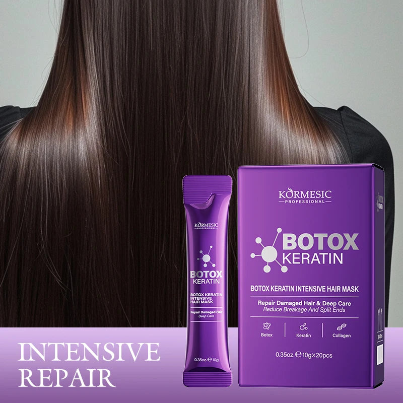 Máscara Capilar de Queratina em Sachês – Reparação Rápida para Cabelo com Frizz e Danificado