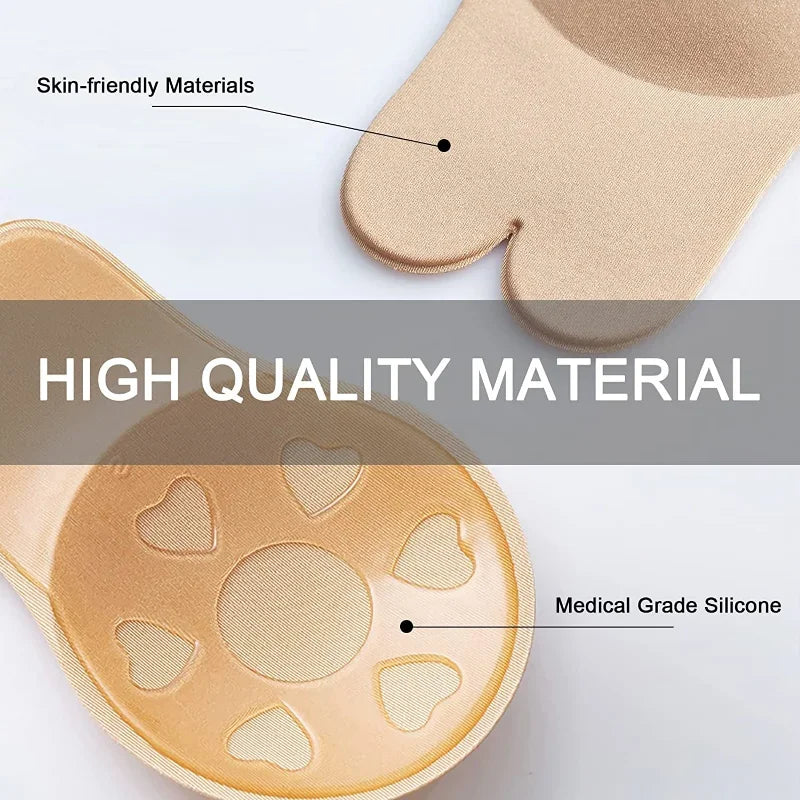 Sutiã Adesivo de Silicone Invisível – Push Up Sem Alças, Reutilizável (P ao GG)