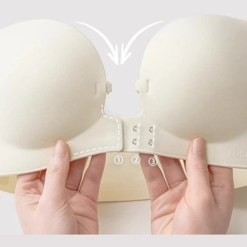Sutiã Sem Alças com Fecho Frontal – Sem Costura, Push-Up e Bojo Espesso para Mais Sustentação