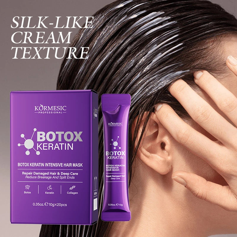 Máscara Capilar de Queratina em Sachês – Reparação Rápida para Cabelo com Frizz e Danificado