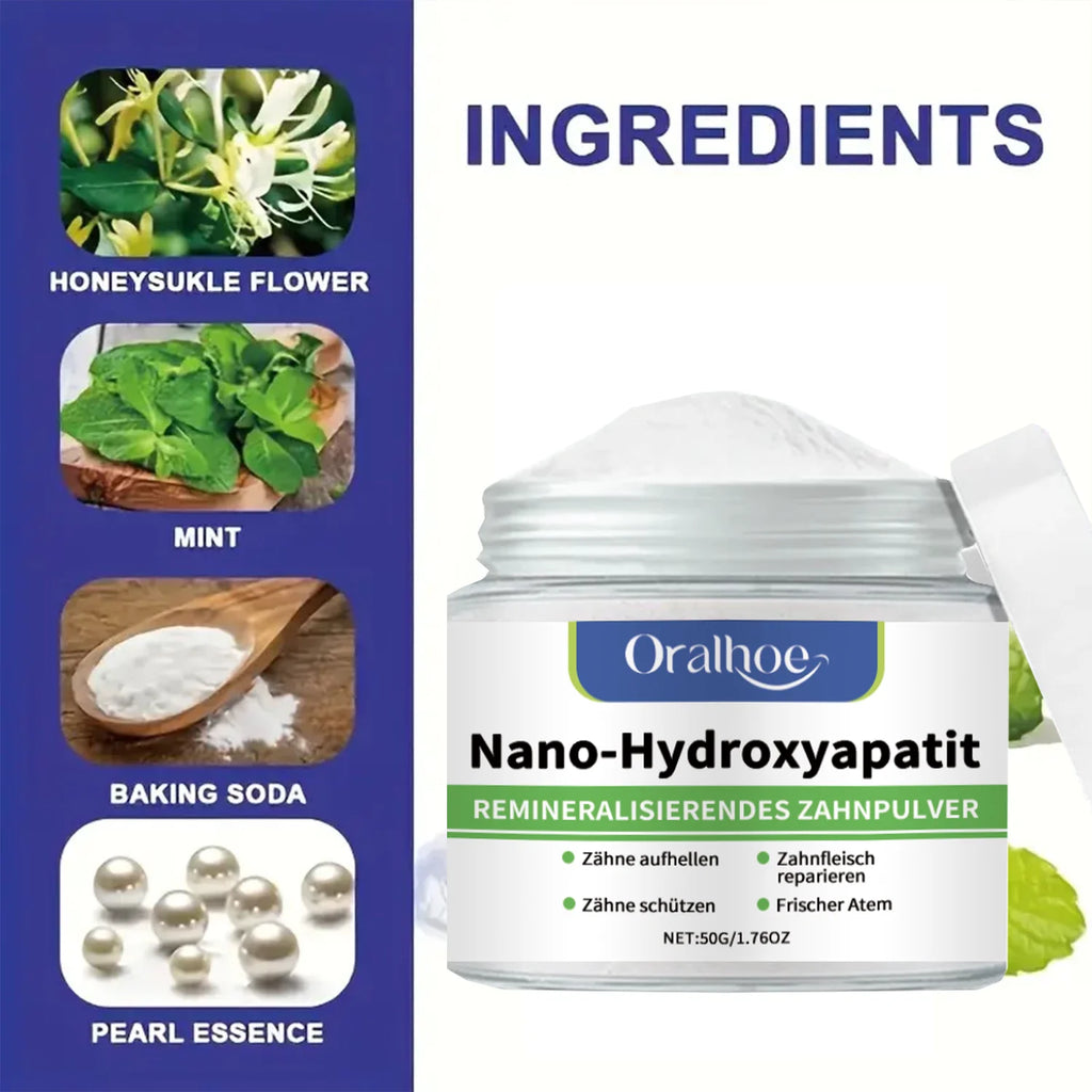 Pó Dental Branqueador com 10% de Hidroxiapatita – Remineralizante, Sabor Menta Gelada