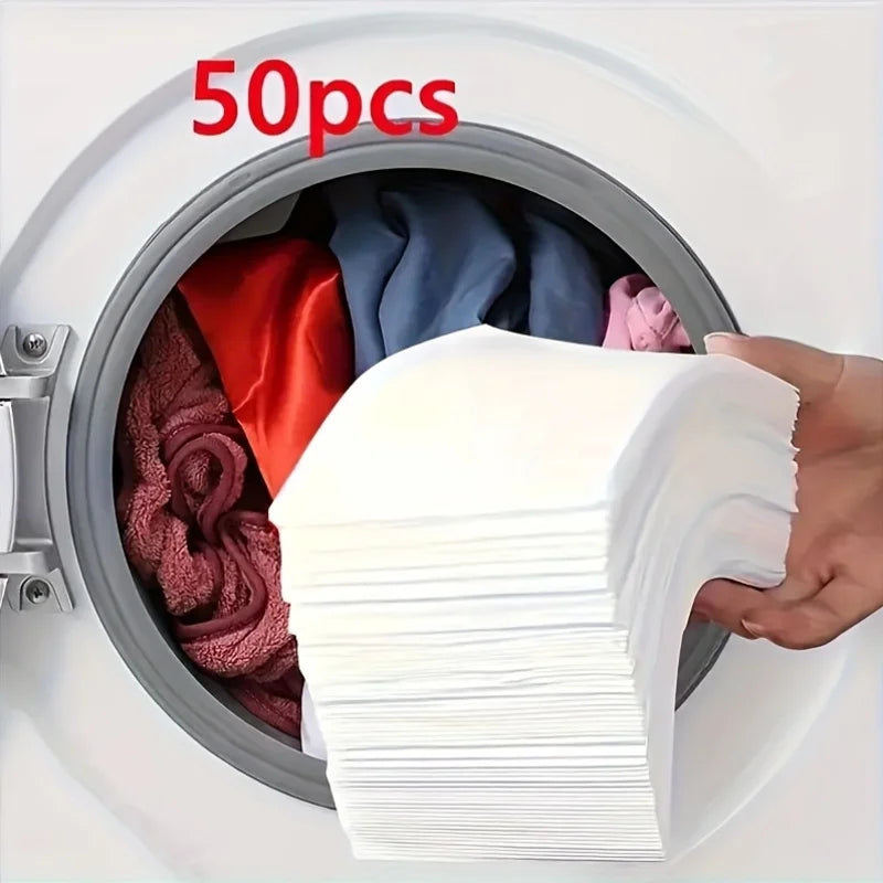 Folhas Anti-Transferência de Cor para Lavanderia – Protege Roupas na Lavagem Mista, Kit 50 Unidades