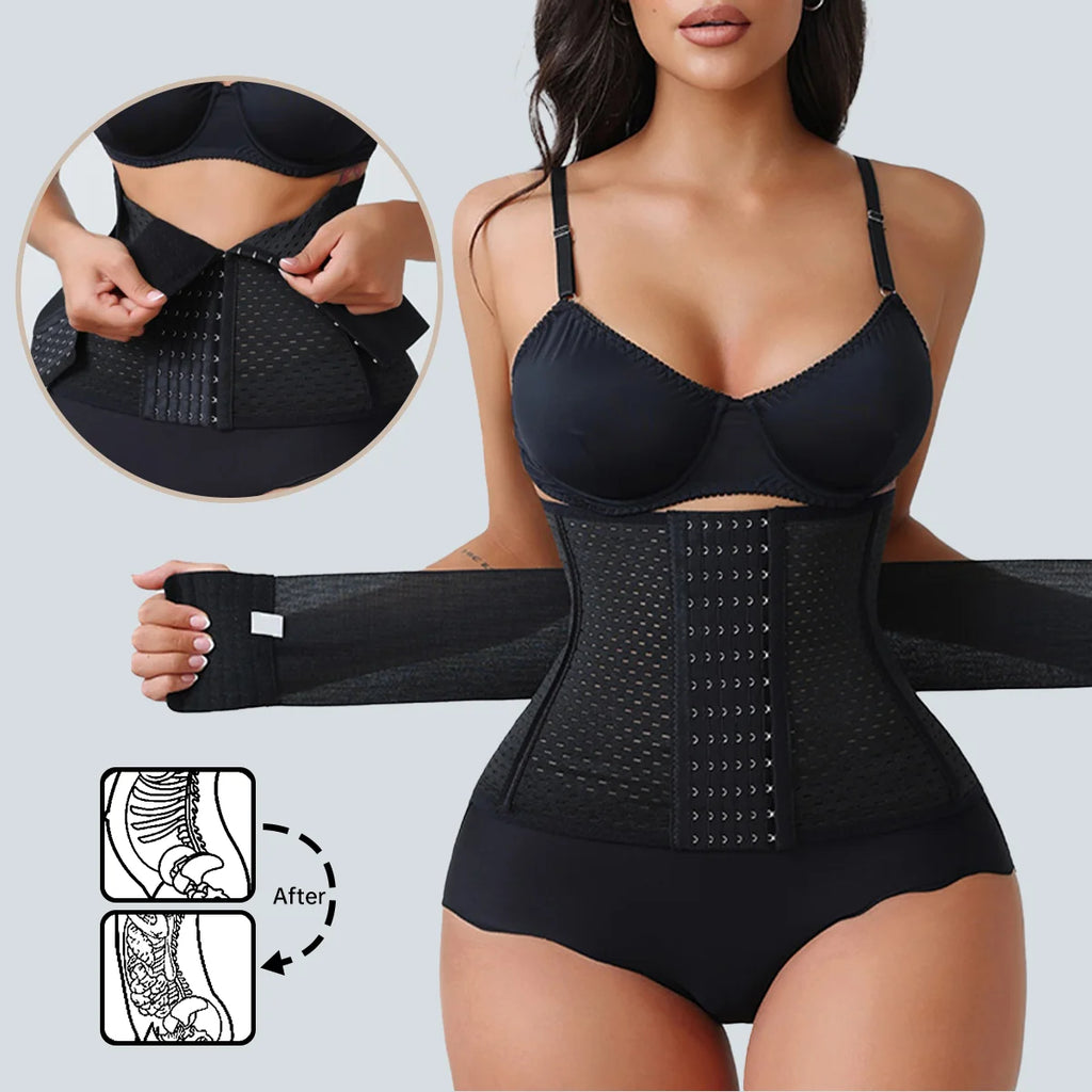 Cinta Modeladora Waist Trainer em Neoprene – Zíper Ajustável, Controle de Barriga e Suporte nas Costas