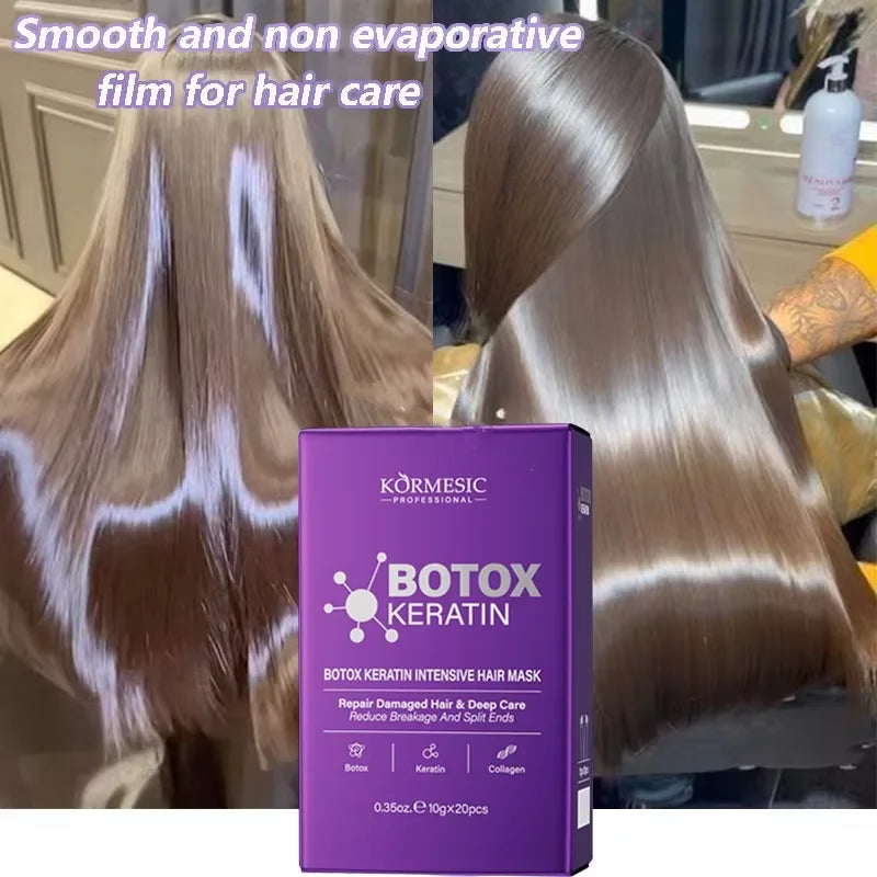 Máscara Capilar de Queratina em Sachês – Reparação Rápida para Cabelo com Frizz e Danificado