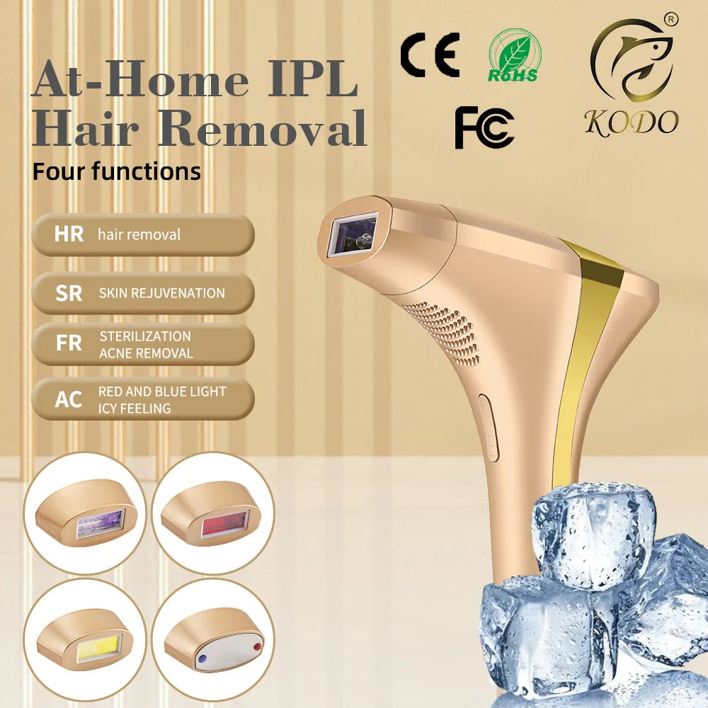 Depilador a Laser IPL 4 em 1 – Redução Duradoura de Pelos, Rosto e Corpo