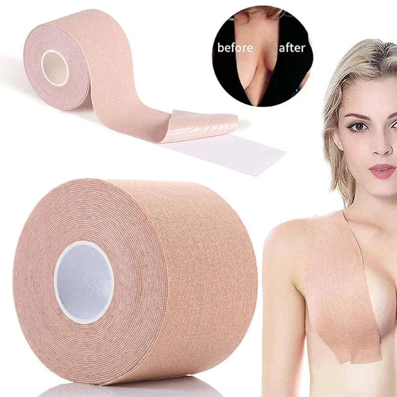 Fita Adesiva Levantadora de Busto Invisível – Sutiã Fita com Cobre Mamilo (3 Larguras)