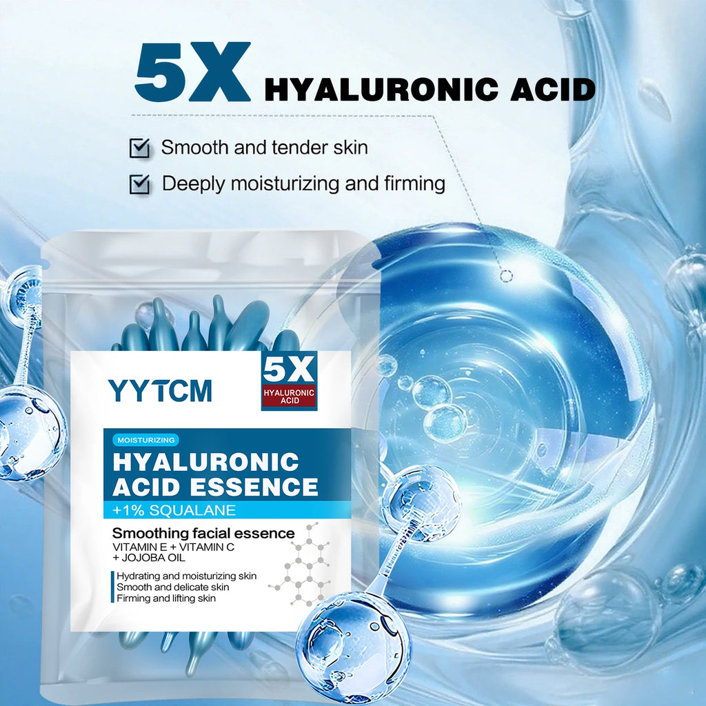 Essência Facial em Cápsulas com Ácido Hialurônico – Hidratação Profunda e Luminosidade, Dose Única