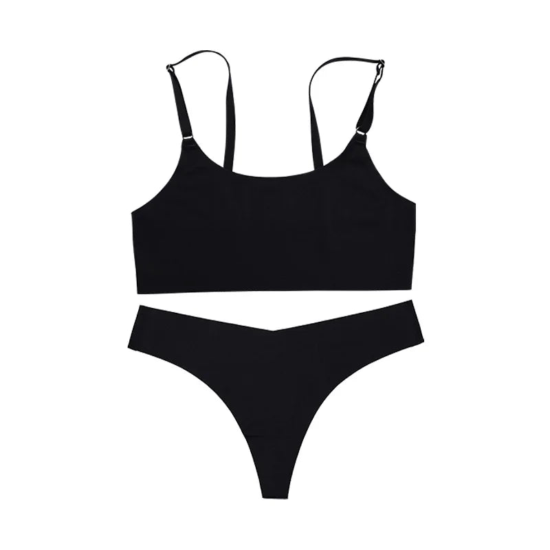 Conjunto de Lingerie Sem Costura e Sem Aro – Sutiã e Calcinha Efeito Ice Silk, Toque Sedoso
