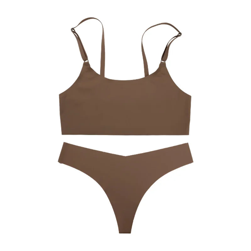 Conjunto de Lingerie Sem Costura e Sem Aro – Sutiã e Calcinha Efeito Ice Silk, Toque Sedoso