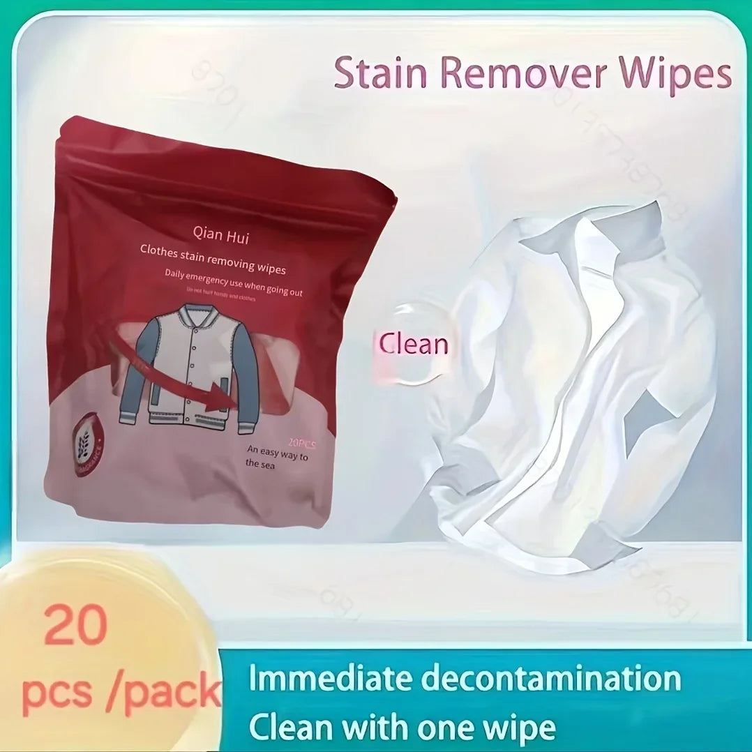 Lenços de Emergência para Remoção de Manchas em Roupas e Calçados – Kit 20 Unidades, Embalagem Individual