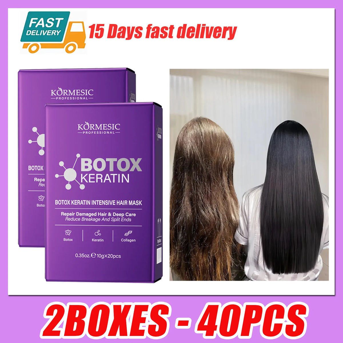 Máscara Capilar de Queratina em Sachês – Reparação Rápida para Cabelo com Frizz e Danificado