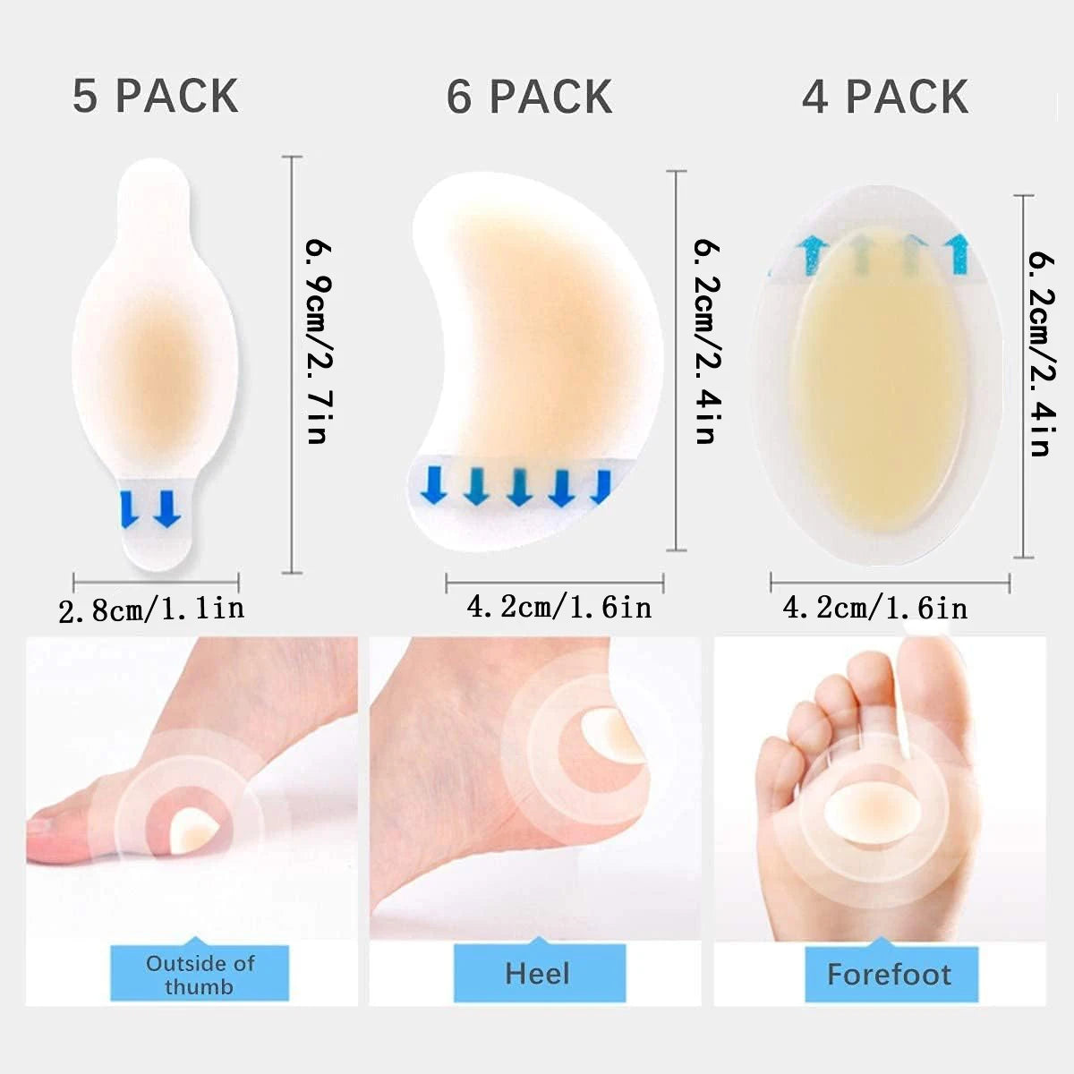 Curativos Invisíveis para Bolhas nos Pés – Gel Hidrocolóide, Kit 15 ou 18 Unidades